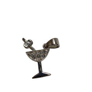 Sterling Silver Martini Glass Charm Pendant With Clear Rhinestones